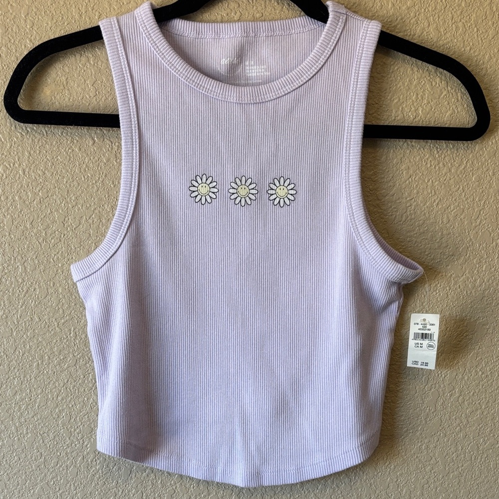 Aerie Light Purple Tank Top with Floral Design